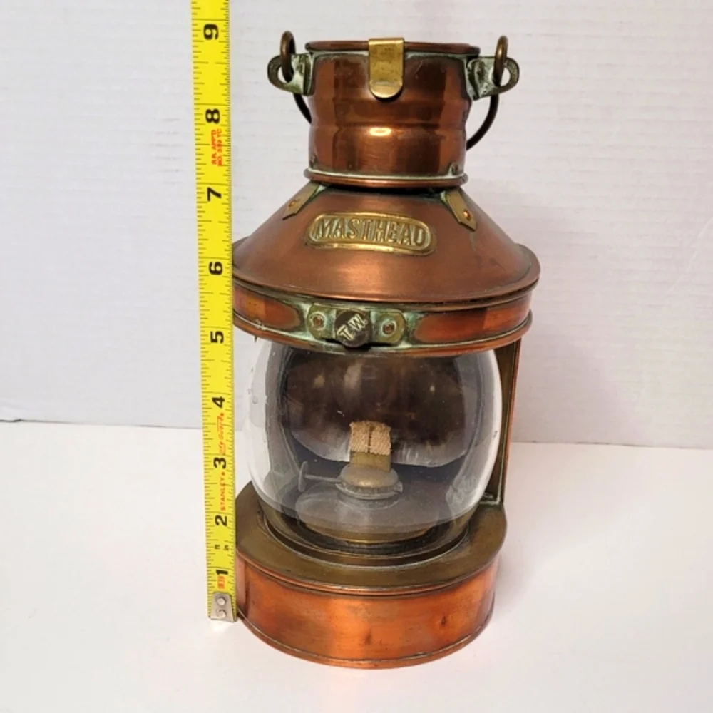 Copper Brass Tung Woo Masthead Nautical Oil Lantern Reflector Bubble Glass Lamp